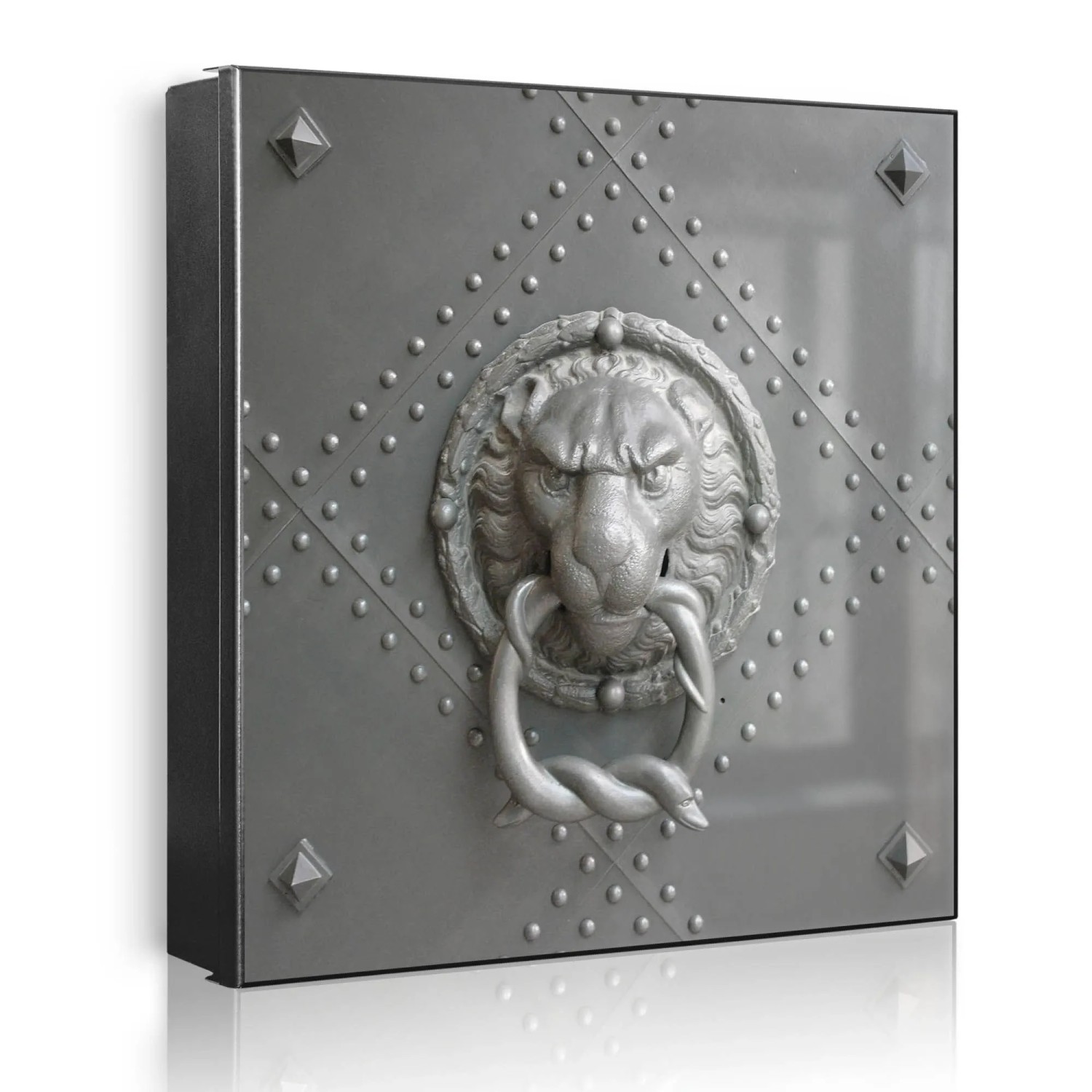 Banjado Großer Schlüsselkasten Metall 30x30cm Schwarz Scharnier Links 50 Haken Beschreibbar Magnetisch Motiv Eisentor