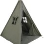 Graues Sunny Alba Tipi Zelt aus Baumwolle mit Faltkissen und zwei Fenstern.