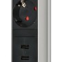 Brennenstuhl Tower Power Steckdosenleiste mit 3 Schuko-Steckdosen, USB, versenkbar, Alu/Schwarz, 2m Kabel.