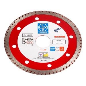 LUX Diamant-Trennscheibe Vollrand, 115 mm für Winkelschleifer. Zum Schneiden von Fliesen und Feinsteinzeug.