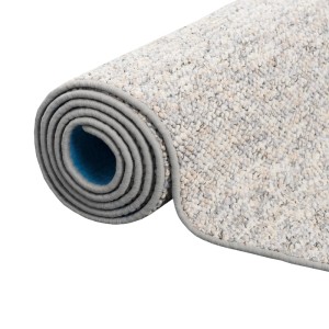 Gerollter Kurzflorteppich Juna in meliertem Grau mit Woll-Optik, 133x133cm.