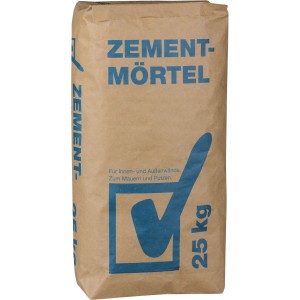 Sack Zement-Mörtel HK-ZM 25kg, Trockenmörtel für Mauer- und Putzarbeiten im Innen- und Außenbereich.