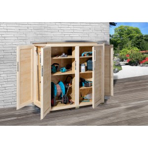 Offener Weka Garten Q Terrassenschrank Natur (160x75cm) mit Gartengeräten.