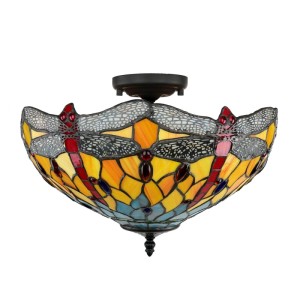 EASYLIGHT Deckenlampe Tiffany Stil Ø 40 cm Rund Buntglas 2x E14