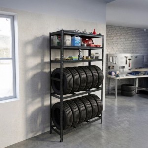 Relaxdays Reifenregal Stahl Schwarz Höhenverstellbar für 12 Reifen mit 3 MDF-Ablagen 210 cm x 120 cm x 40 cm