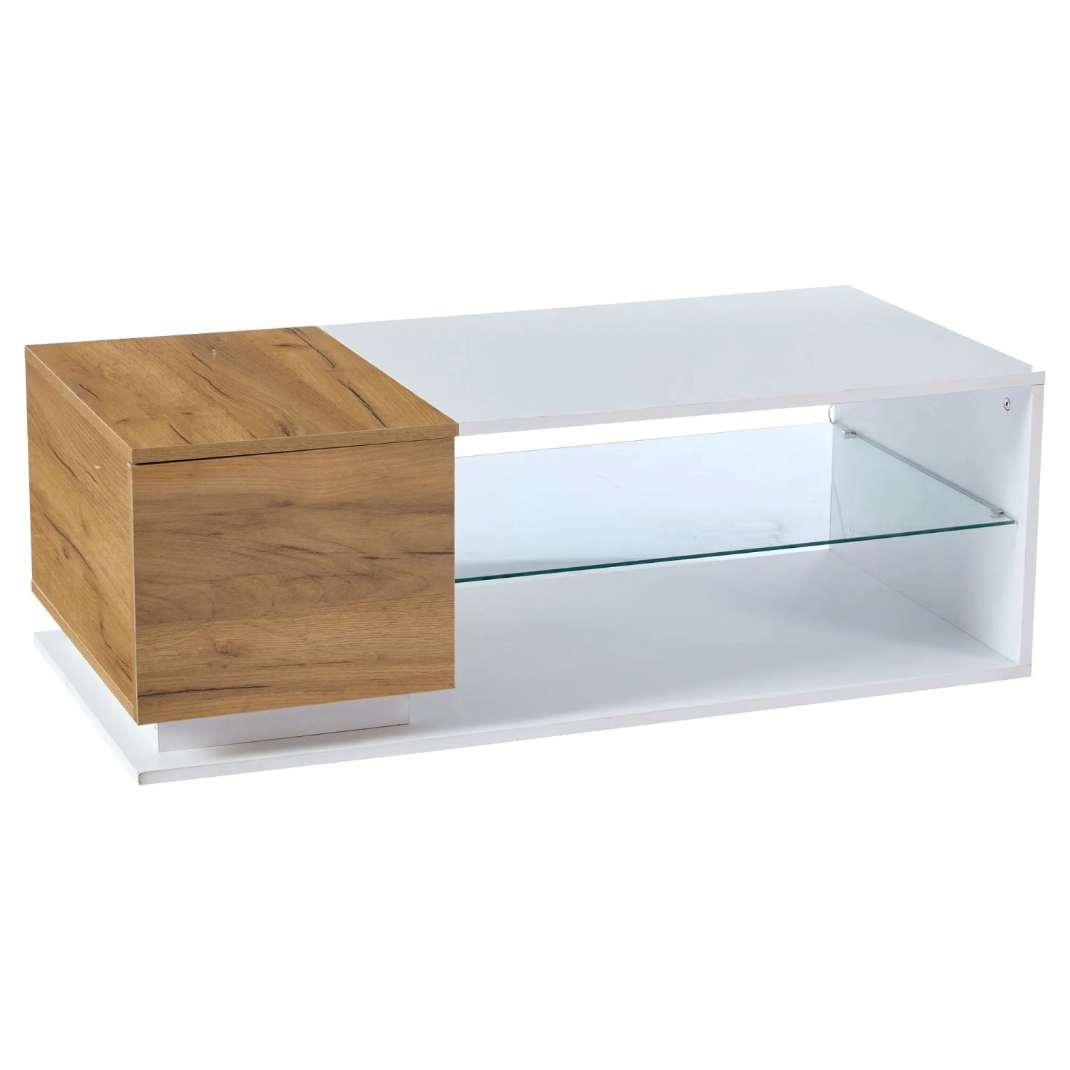 okwish Couchtisch mit LED Lichtleiste Stauraum 105x50x36cm Hochglanz Weiß