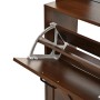 Offenes Klappschuhfach des Garderobenschranks in Nussbaum Optik mit weißen Schuhhaltern.