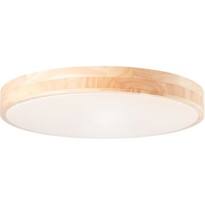 Runde LED-Deckenleuchte Slimline, Ø 49 cm, Holzrahmen, weiße Lichtfläche, dimmbar.