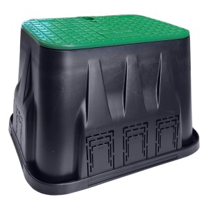 Rechteckige Rain Bird Ventilbox aus PP, grün/schwarz, für bis zu 4 Ventile im Sprinkler-System.