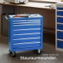 Blauer Tectake Werkzeugwagen mit 7 Schubladen, Antirutschmatten und Rollen. Gesamtbelastbarkeit 150 kg.