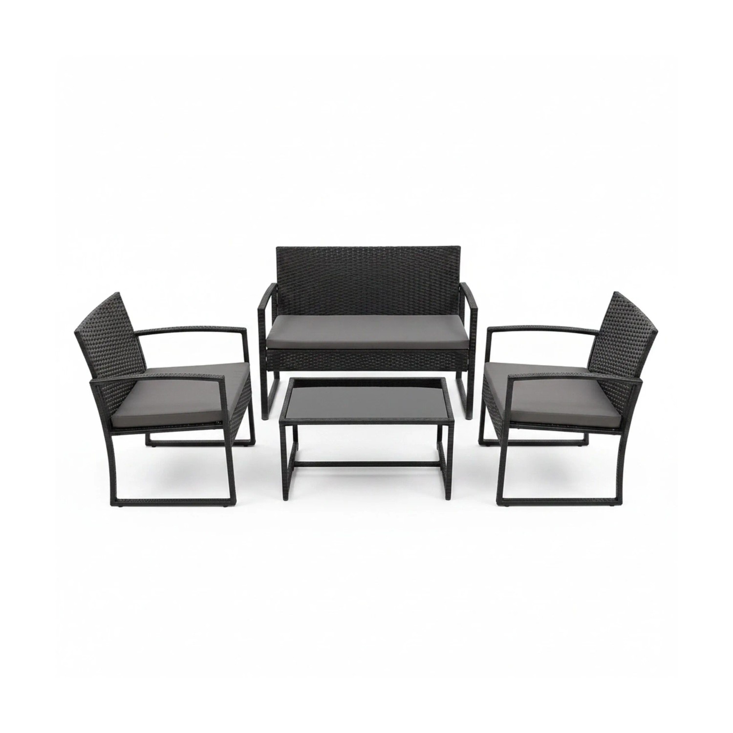 Relaxdays Gartenmöbel Set Polyrattan Schwarz 4-teilig 78 cm x 106 cm x 56 cm