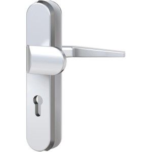 Edelstahl Langschild-Garnitur für Holztüren mit Drücker und Knauf.