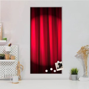 Banjado Magnettafel mit rotem Vorhang Motiv, 37x78cm. Silberne Magnetwand für Notizen und Fotos.