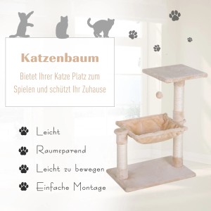 Beiger PawHut Kletterbaum mit Sisal, Hängematte und Plattform für Katzen.