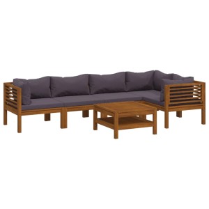 6-teiliges Garten Lounge Set aus Akazienholz mit grauen Auflagen und Tisch.