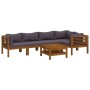 6-teiliges Garten Lounge Set aus Akazienholz mit grauen Auflagen und Tisch.