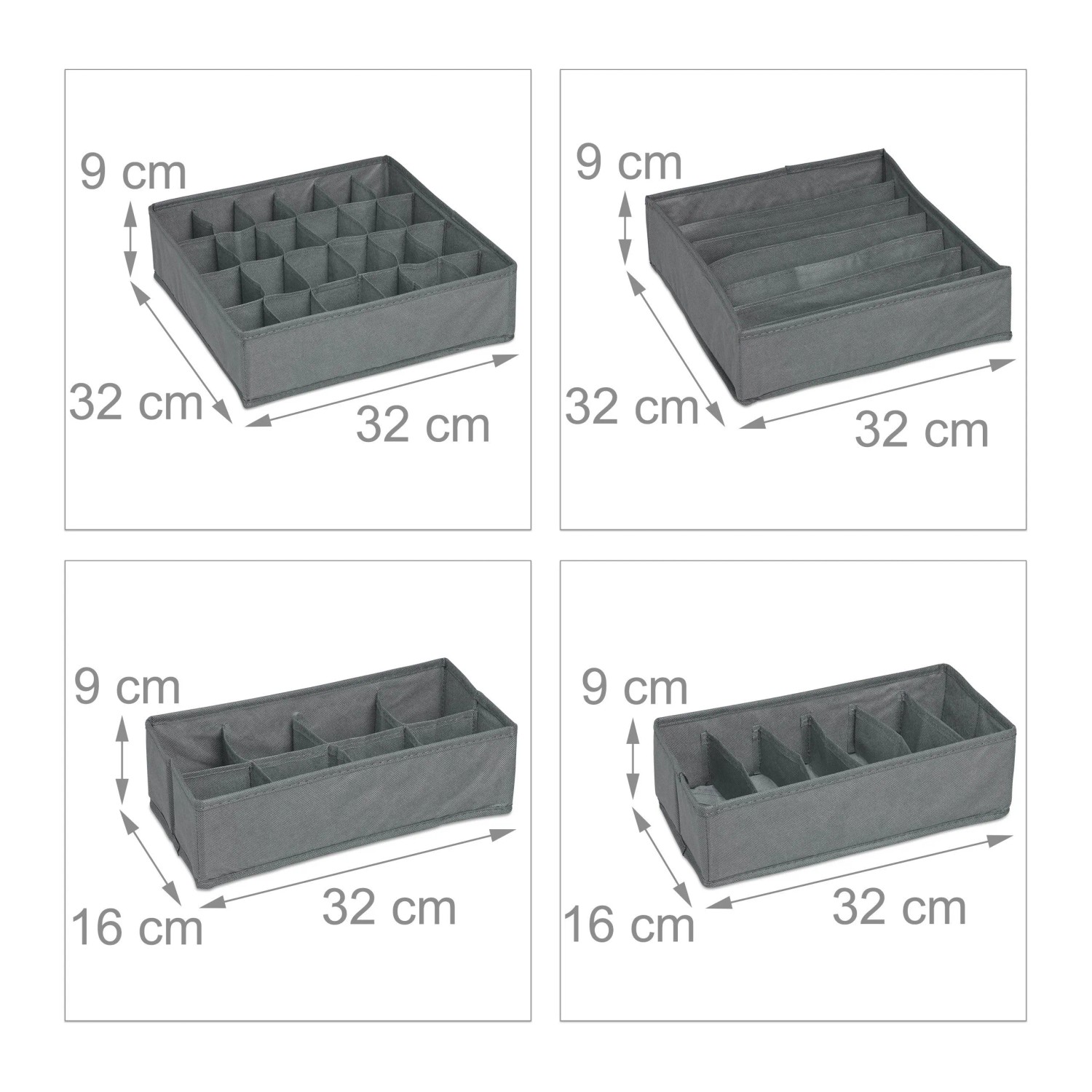 Relaxdays Unterwäsche Organizer Set Vliesstoff Pappe Hellgrau Faltbar 9 cm x 32 cm x 32 cm 0,5 kg_4