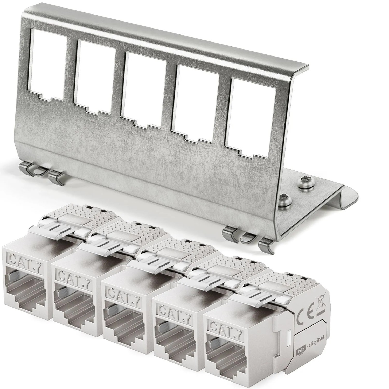 hb-digital Hutschienenadapter 5 Port mit CAT 7 Keystone Modul RJ46