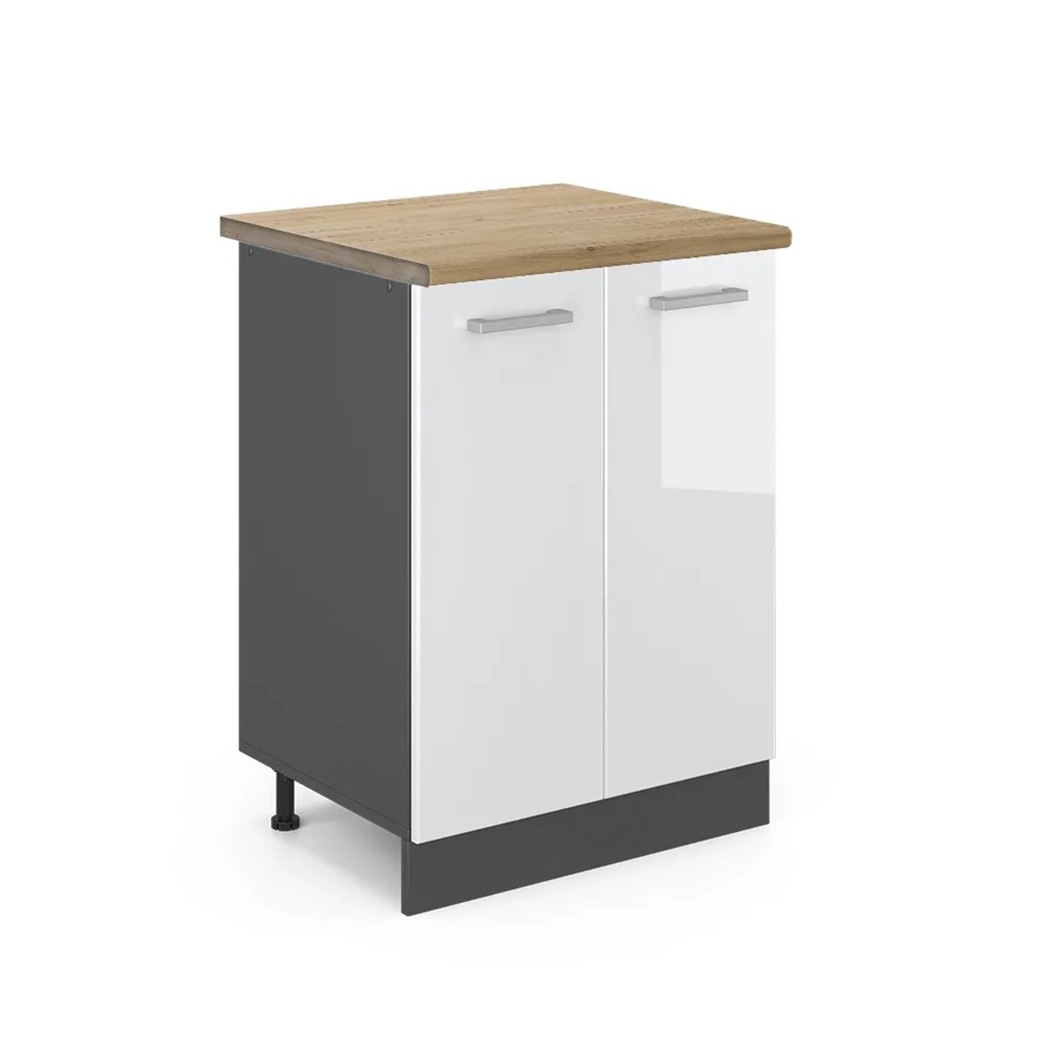 Vicco Küchenunterschrank R-Line Weiß Hochglanz/Anthrazit 60 cm AP Eiche