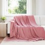 Rosa vidaXL Überwurfdecke aus Fleece (240x220cm) auf einem Sofa im Wohnzimmer.