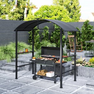 Outsunny Grillpavillon mit Stahlrahmen und Ablagen, dunkelgraues Polyesterdach für Sonnenschutz.