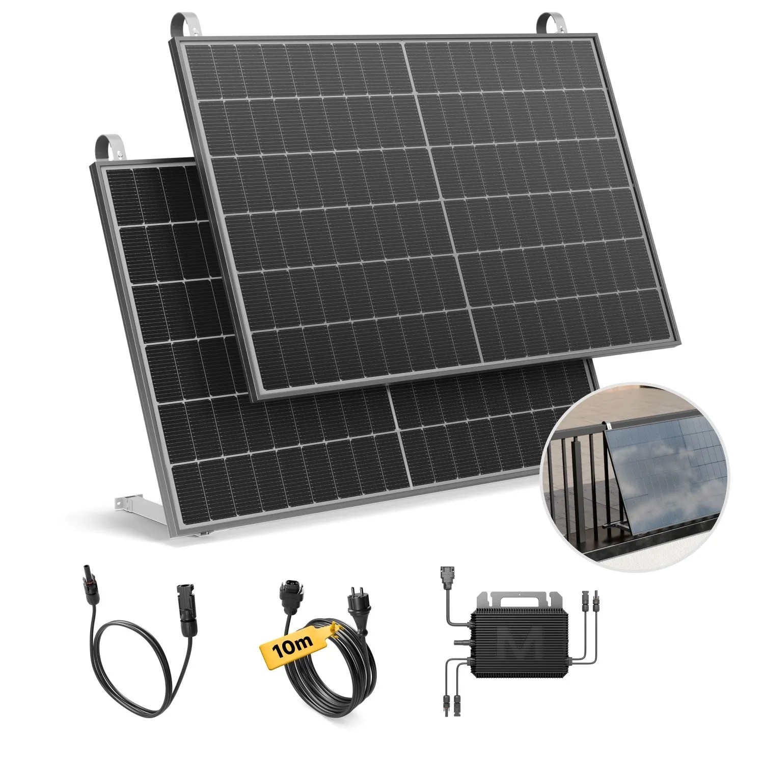 Solakon Balkonkraftwerk 900W Solaranlage mit Balkonhalterung Steckerfertig Komplettset Photovoltaik 800W Kabellänge 10m