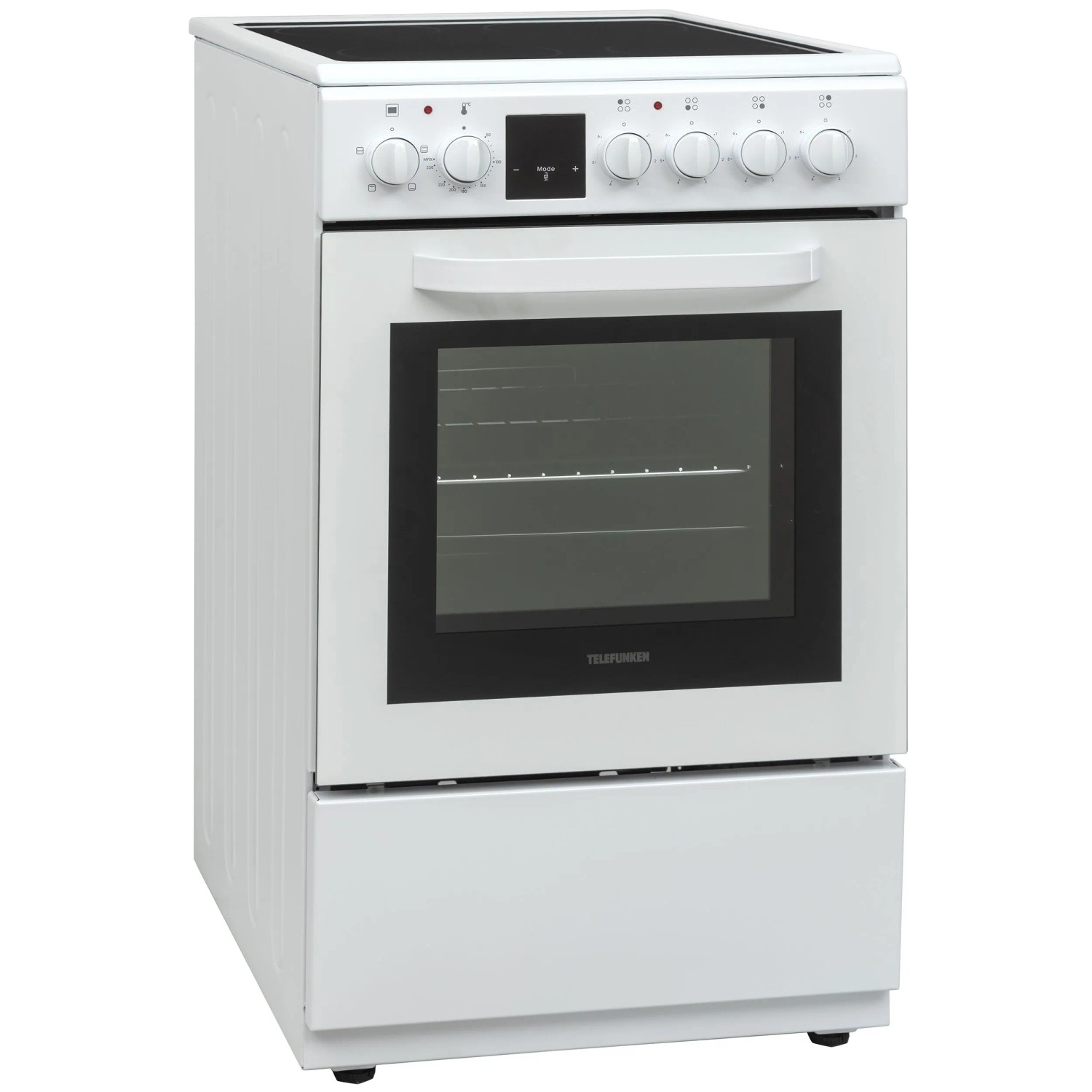 Telefunken Standherd mit Glaskeramik-Kochfeld Elektroherd Freistehend 50 cm Breit Herd mit Backofen und Kochfeld