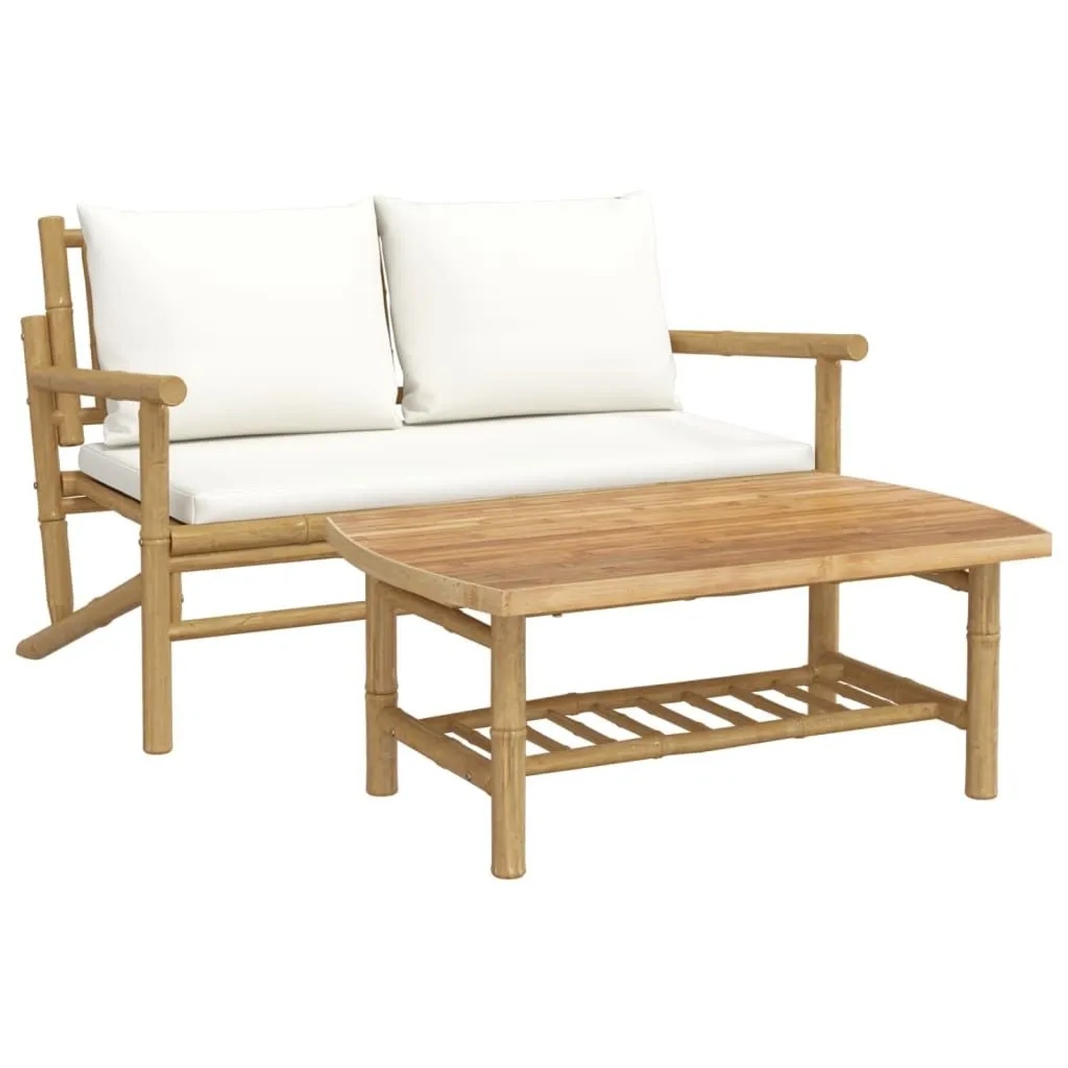 vidaXL 2-Tlg Garten-Lounge-Set mit Cremeweißen Kissen Bambus 363461