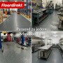 Anwendungsbeispiele: Dunkelgrauer PVC-Bodenbelag mit Riffelblech-Optik in Werkstatt, Lager, Garage und Küche.