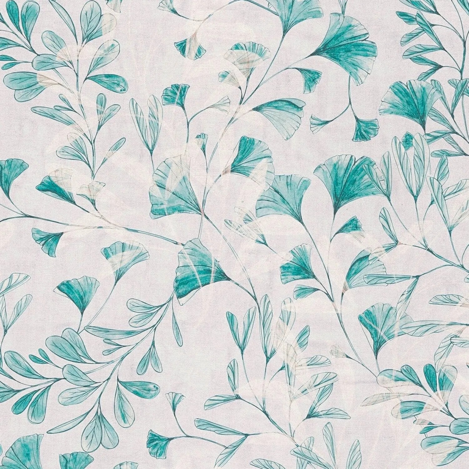 PROFHOME 782234-GU Natur Tapete Floral Matt Grau Türkis-Blau Weiß 0,53 m x 10,05 m 5,33 m2