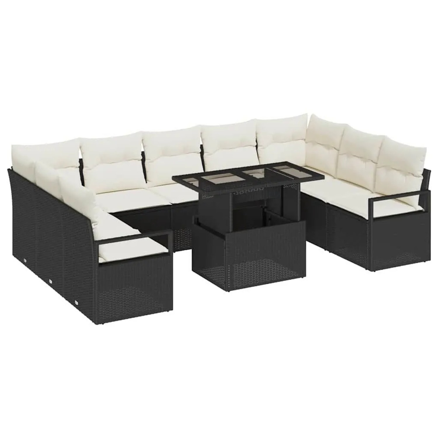 vidaXL Garten-Sofa-Set mit Kissen 10-Tlg Schwarz und Creme Poly-Rattan 3348883