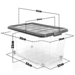BigDean 3er Set Aufbewahrungsbox 60L mit Deckel, stahlgrau, stapelbar und rollbar.