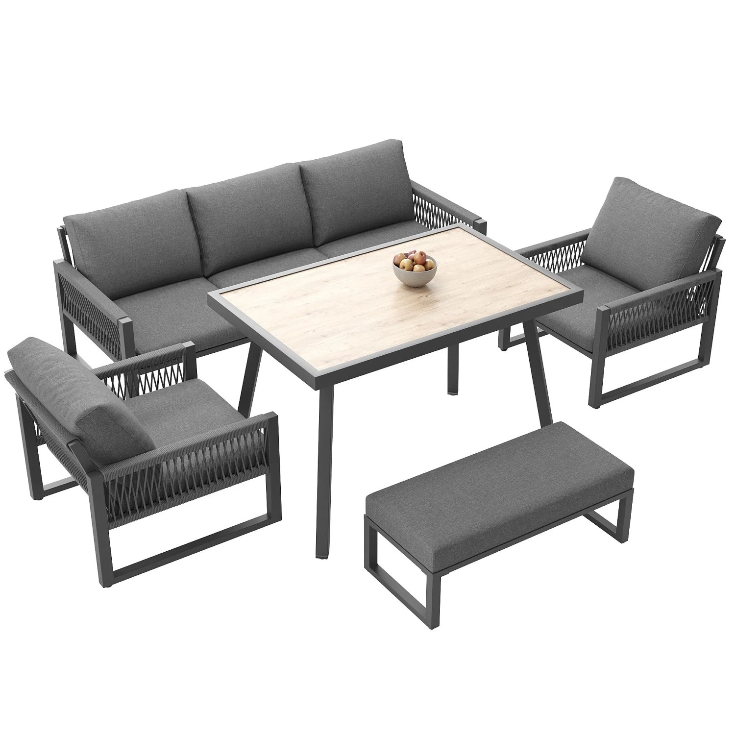Okwish Gartenmöbel Set Gartensofa Mit Großem Esstisch Hochwertigen Sitzkissen Und Rückenkissen Grau