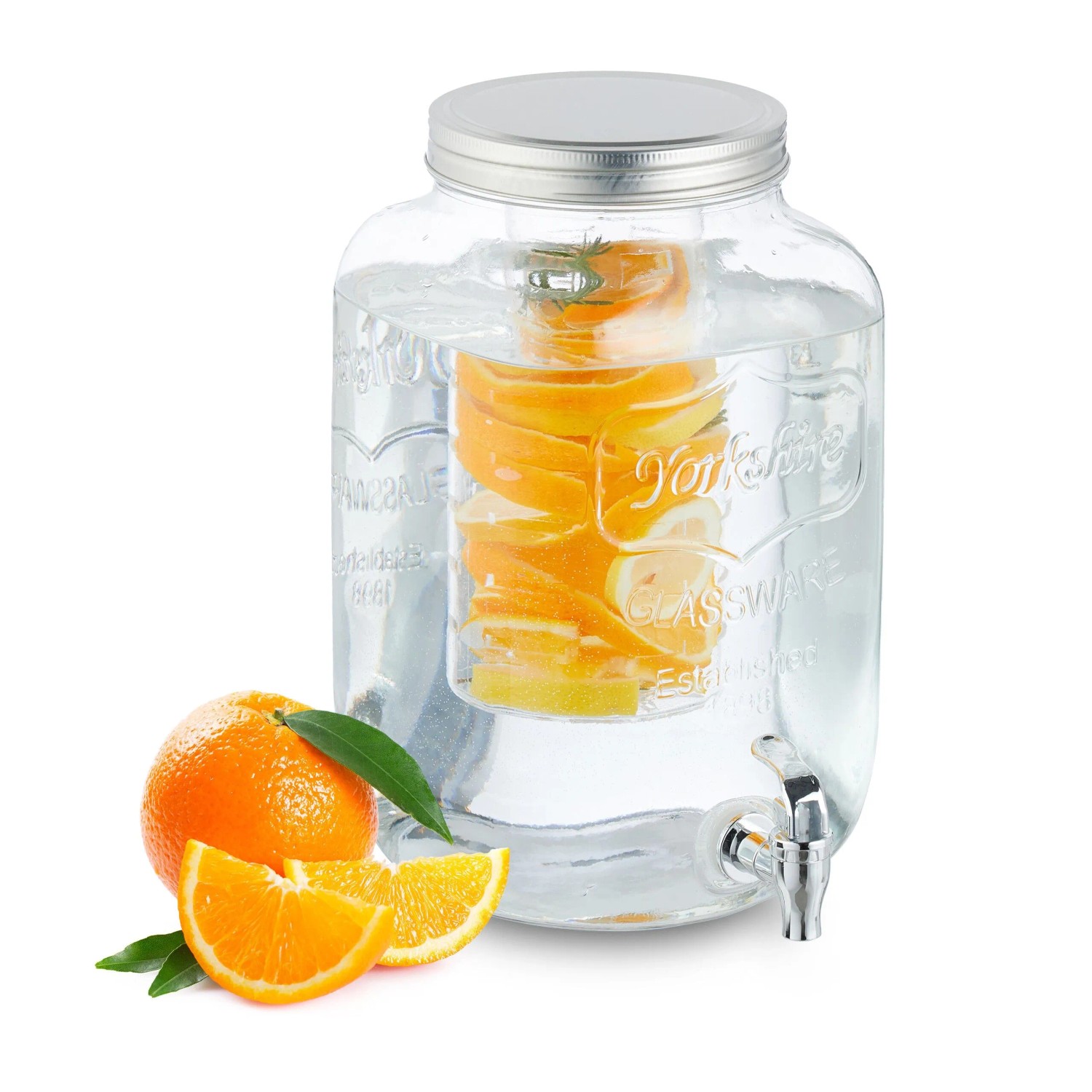Relaxdays Getränkespender Glas Transparent mit Einsatz 8 Liter