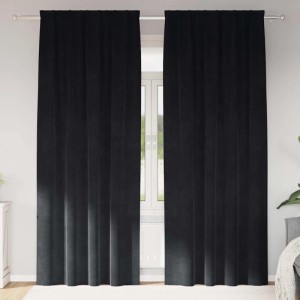 Zwei schwarze Samt-Fenstervorhänge (140x225 cm) mit Tabtop-Aufhängung, blickdicht für Schlafzimmer oder Wohnzimmer.