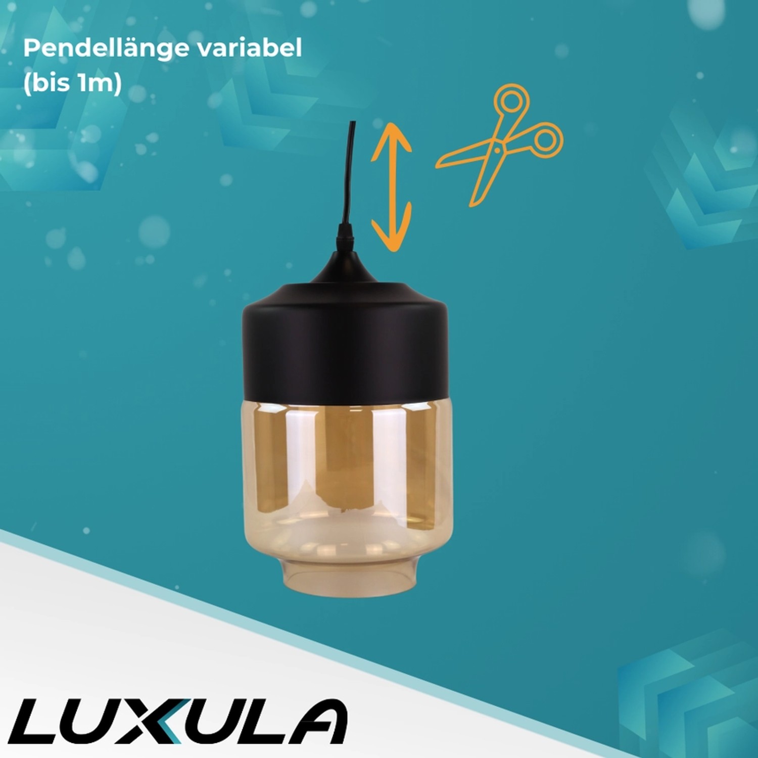 Moderne LUXULA Pendelleuchte, schwarz/transparent, mit variabler Kabellänge. Hängelampe für E27 Leuchtmittel.