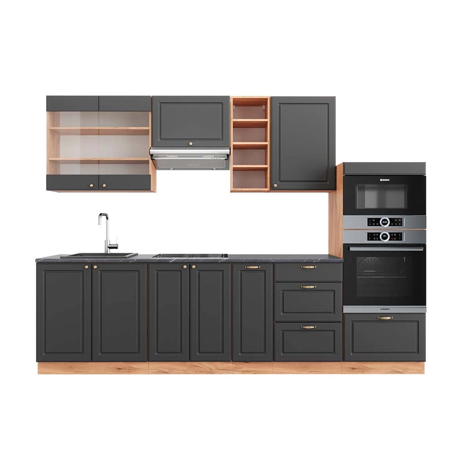 Vicco Fame-Line Küchenzeile Anthrazit Landhaus/Goldkraft Eiche 280 cm AP An günstig online kaufen