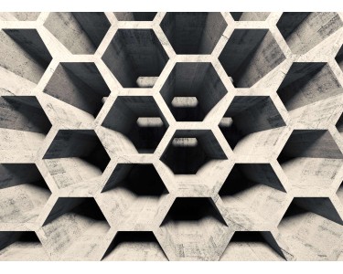 Fototapete Hexagon Muster 3D Effekt Grau Beige 3,50 m x 2,55 m FSC