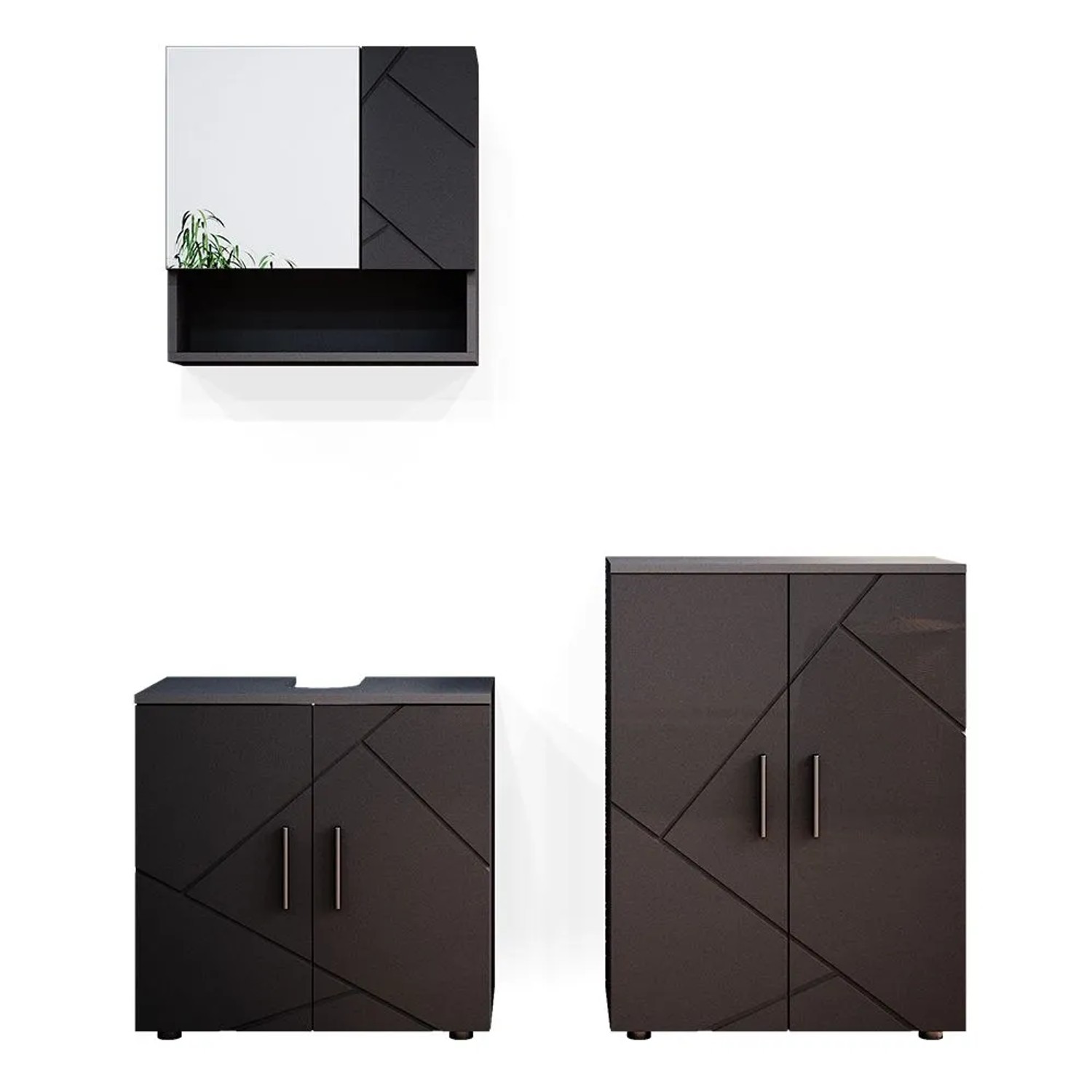 Vicco Badmöbel-Set Irma Anthrazit Hochglanz 60 x 59 3-teilig