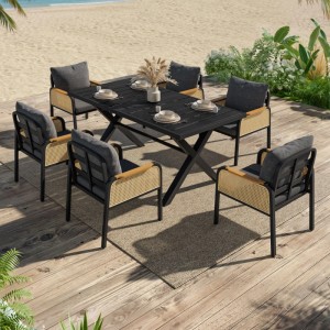 okwish Gartenmöbel Lounge für Mehrere Personen mit Geflochtene Armlehnen und Inklusive Sitzkissen Schwarz