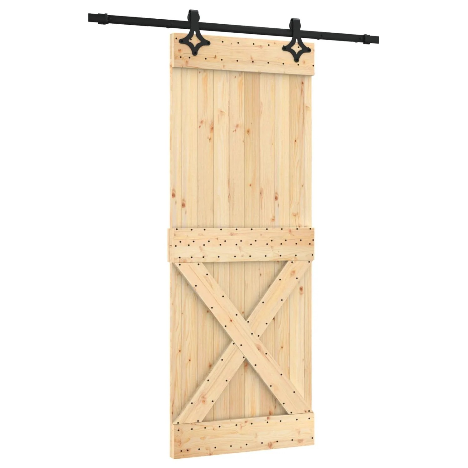 vidaXL Schiebetür Natur und Schwarz 80 x 210 cm Massivkiefer 3445055