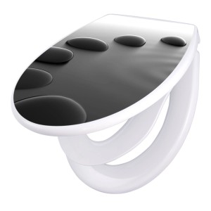 Banjado WC-Sitz Familie mit Absenkautomatik, Motiv schwarze Steine, Kindersitz integriert.