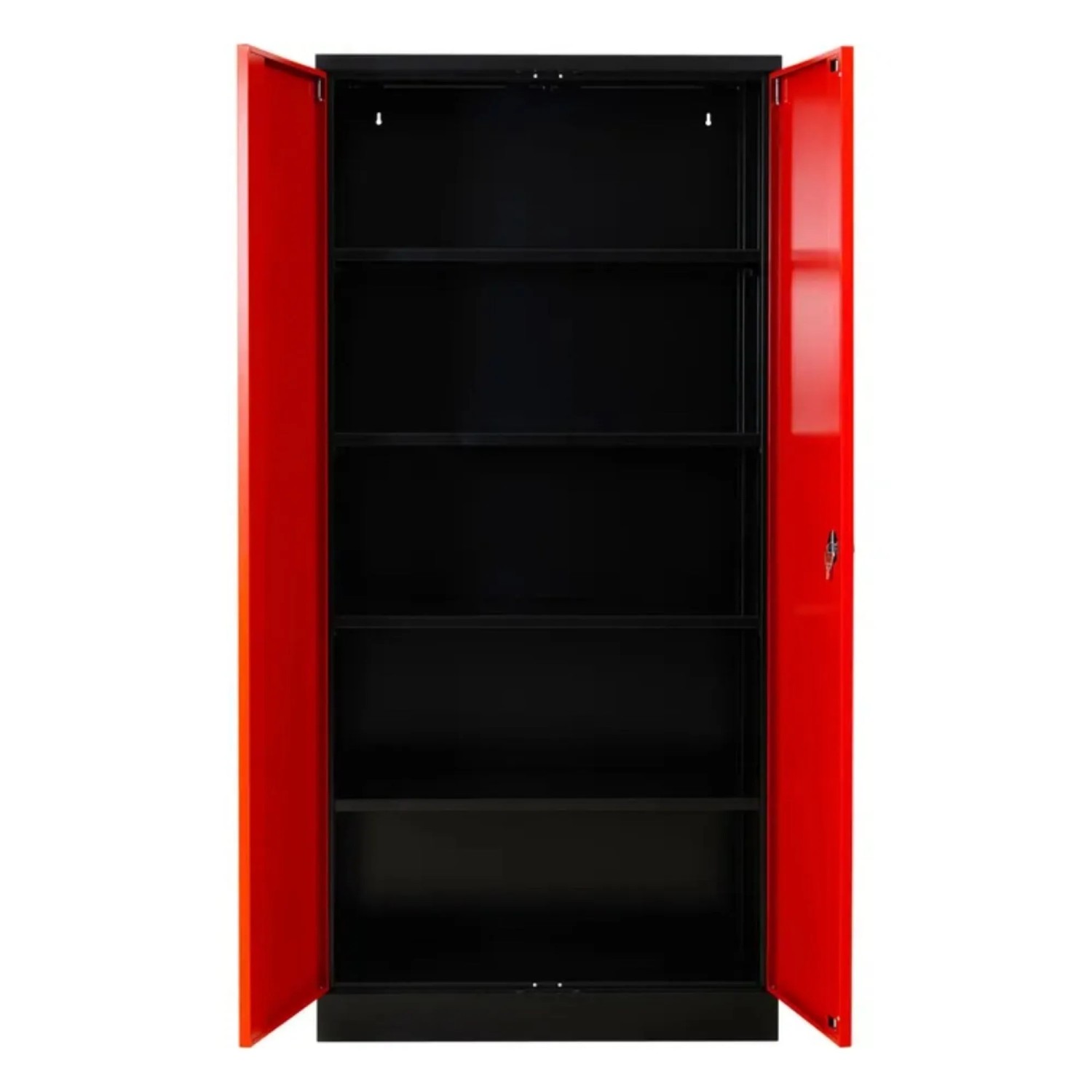 PROREGAL Stahlschrank Bee 10 Fachböden HxBxT 195 x 92 x 42 cm Pulverbeschichtetes Fachbodenmaterial Schwarz & Rot