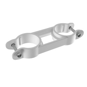 Weißer Schake Schnellverbinder aus Kunststoff mit Schrauben für Bauzäune.