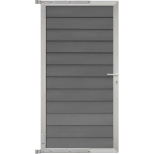 T&J Skär Tor für Sichtschutzzaun, 90x175cm, Schiefergrau/Silber, mit Lamellenfüllung.
