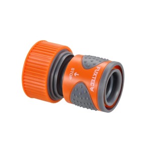 FUXTEC Wasserstop Schlauchverbinder Basic FX-WST3 aus orange-grauem Kunststoff für Gartenschläuche 3/4 Zoll.