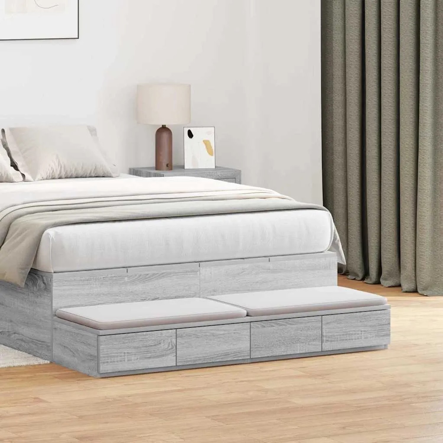 vidaXL Bettschubladen in Grau Sonoma, 120 cm breit, aus Holzwerkstoff. Praktische Aufbewahrung für das Schlafzimmer.