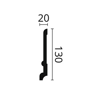 Profilzeichnung der weißen NOEL & MARQUET Sockelleiste FD21 mit Maßen 20x130 mm.