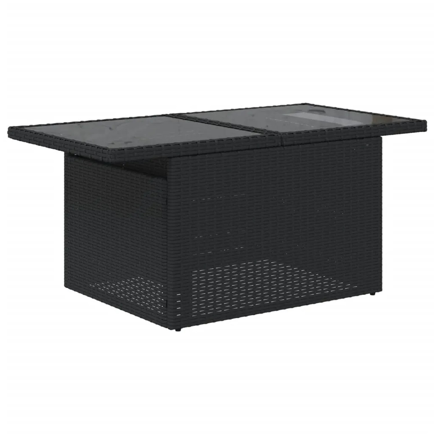Schwarzer vidaXL Gartentisch aus Rattan mit Glasplatte, Teil der 10-tlg. Sofagarnitur.