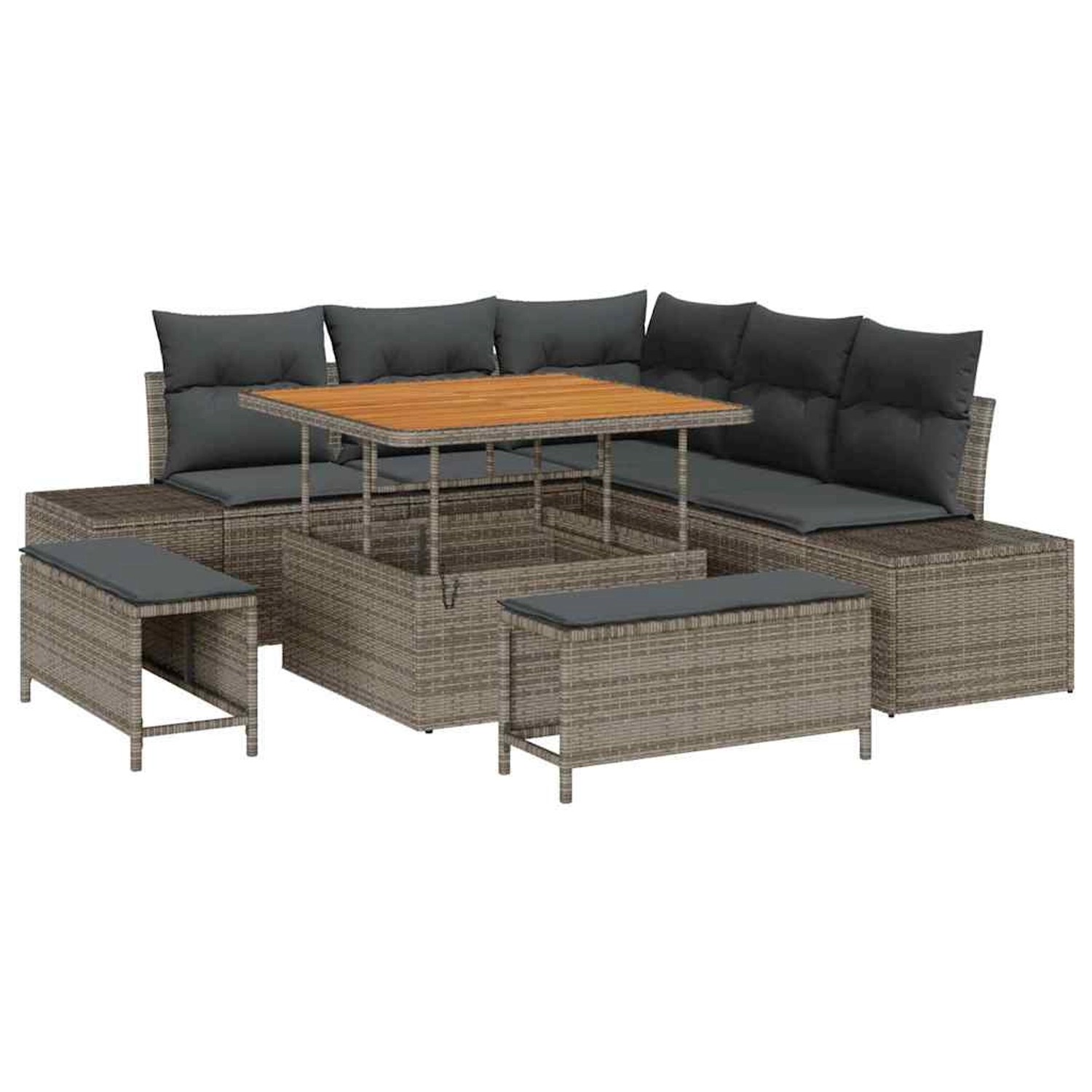 vidaXL Garten-Sofa-Set mit Kissen 8-Tlg Grau Poly Rattan 3362778 günstig online kaufen